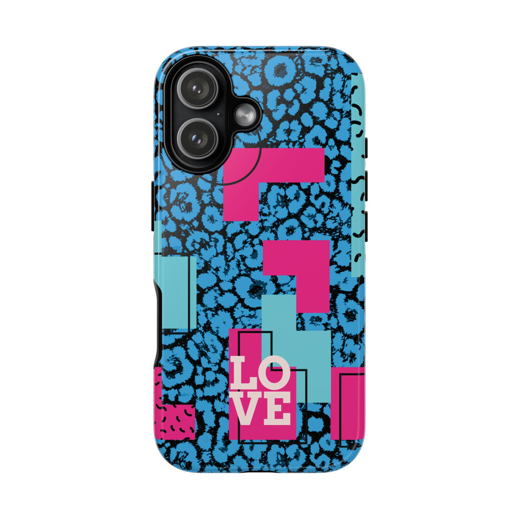 LOVE Blue Leopard 80s Vibe Tough Case for iPhone, Galaxy, or Google Pixel