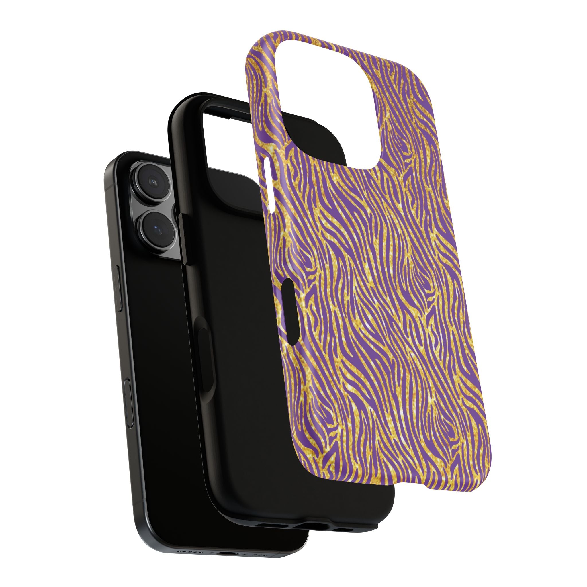 Vibrant Purple Gold Zebra Tough Phone Case iPhone, Galaxy, or Google Pixel