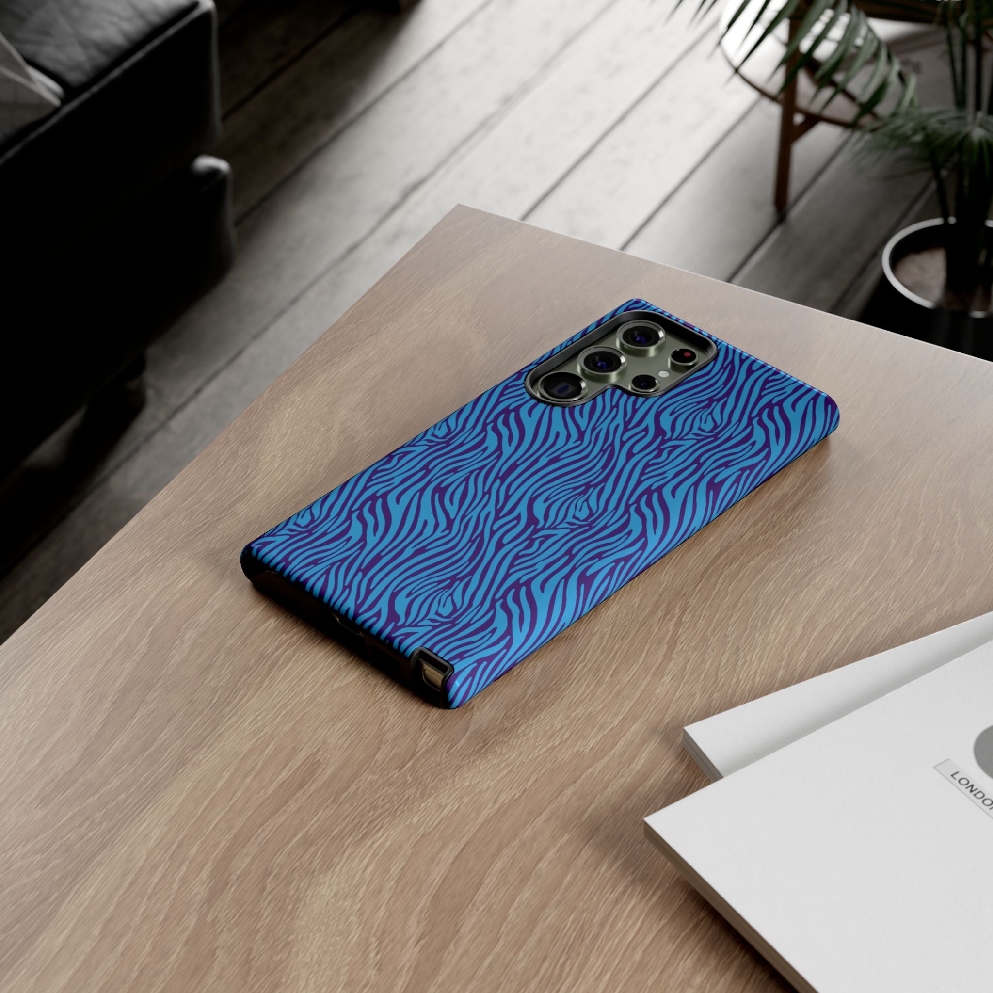 Zebra Print Blue and Purple Tough Case for iPhone, Galaxy or Google Pixel