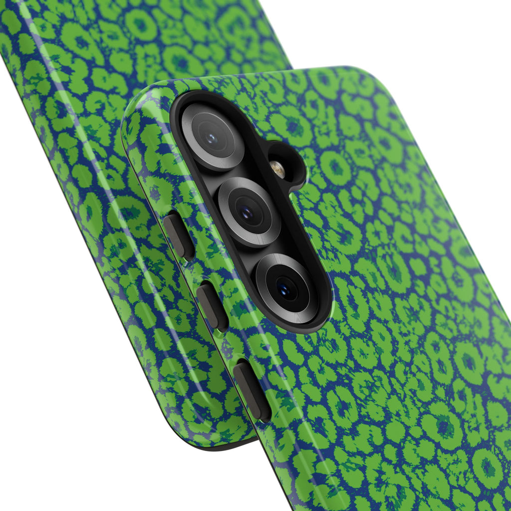 Blue Neon Green  Leopard Tough Phone Case for iPhone, Galaxy, or Google Pixel