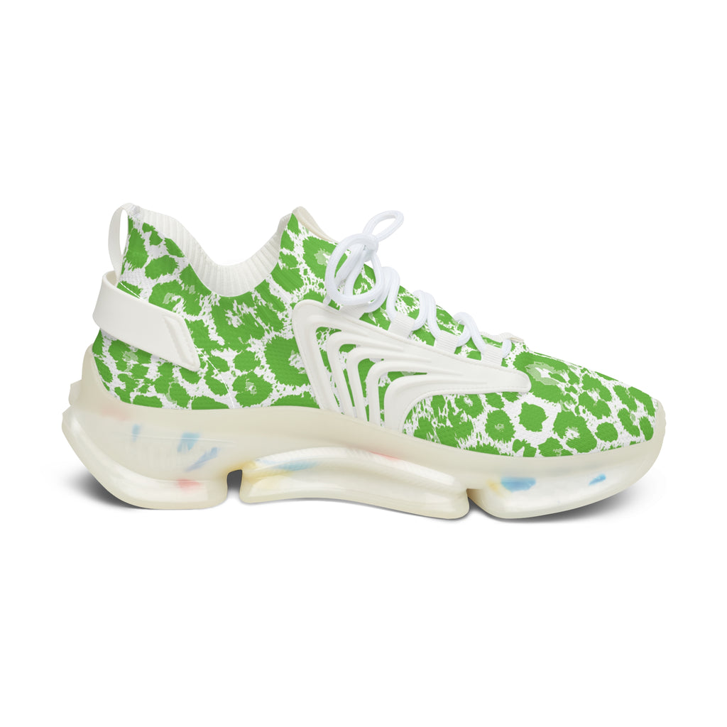 Neon Green Leopard Women's Mesh Sneakers