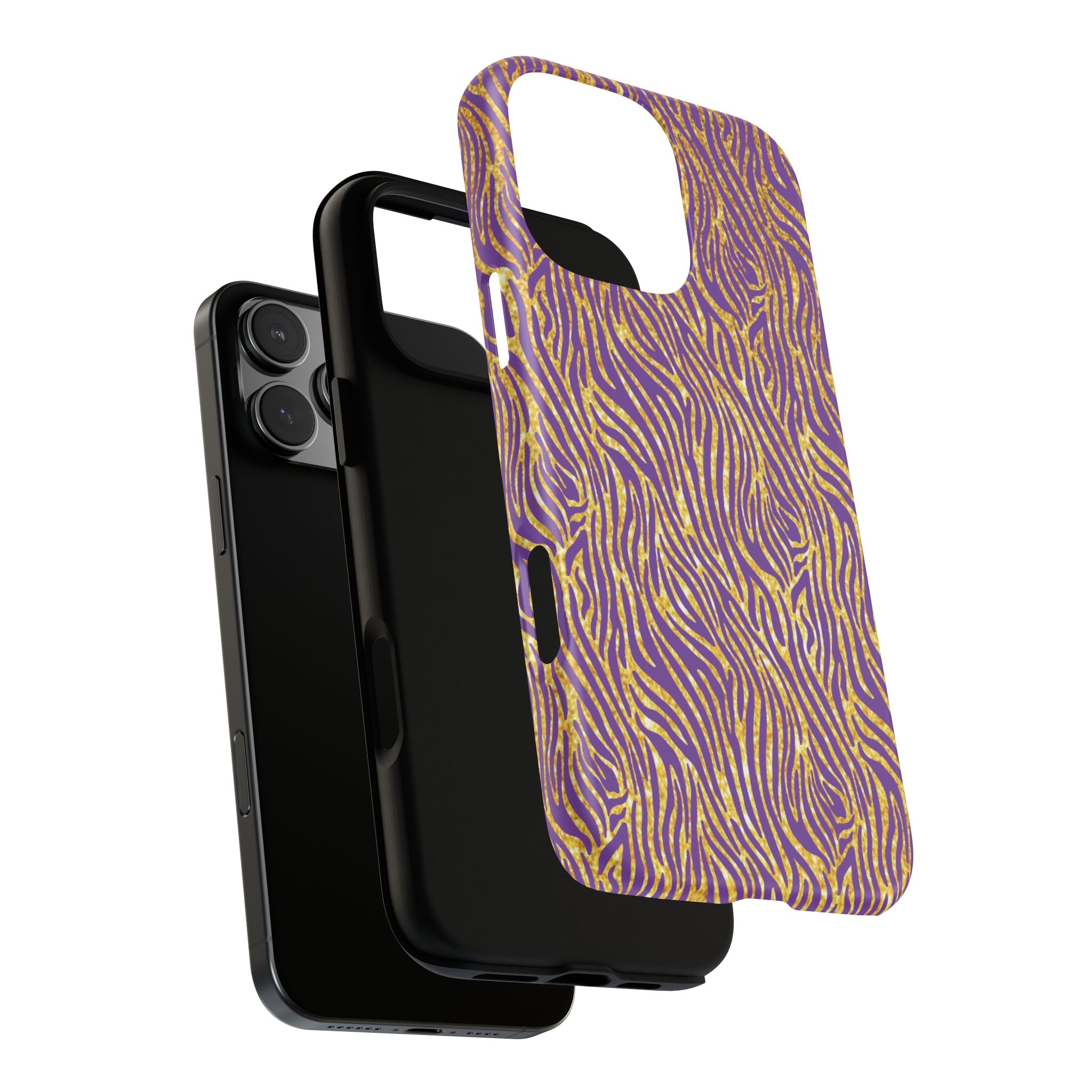 Vibrant Purple Gold Zebra Tough Phone Case iPhone, Galaxy, or Google Pixel