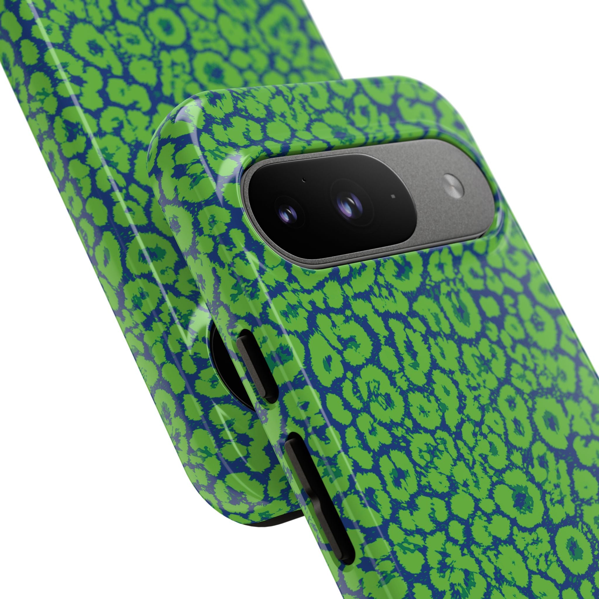 Blue Neon Green  Leopard Tough Phone Case for iPhone, Galaxy, or Google Pixel