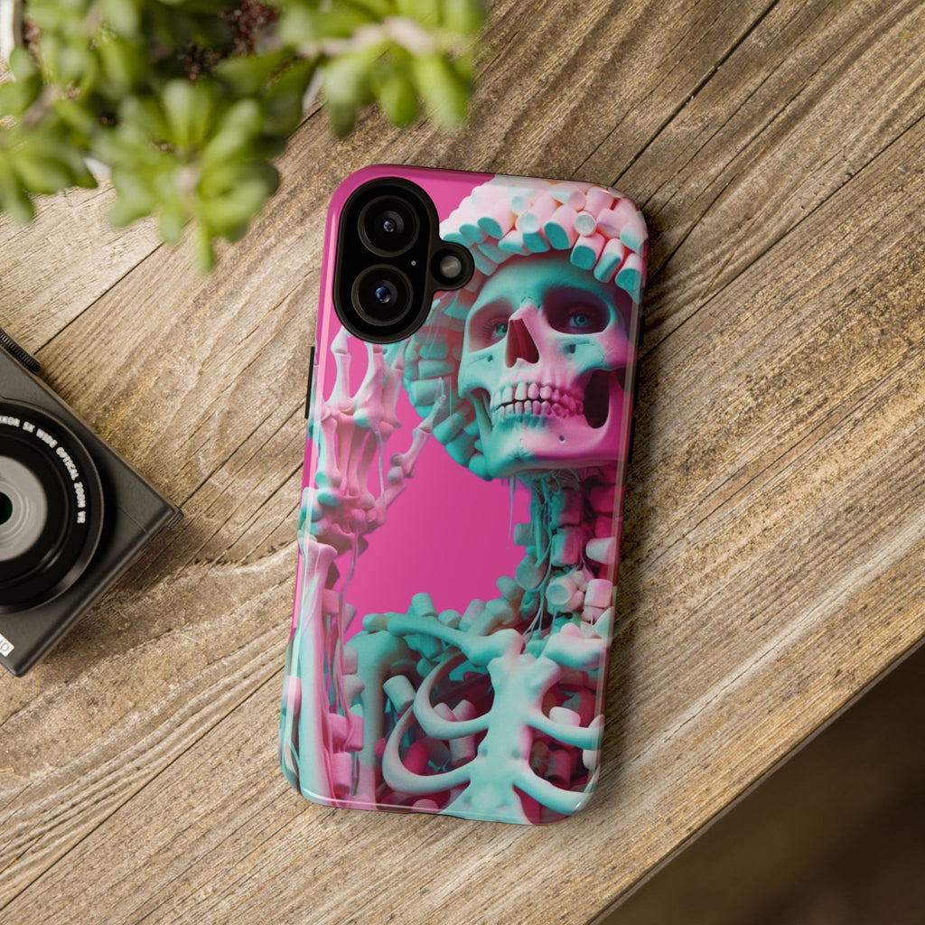 Neon Pink Skeleton Tough Phone Case for iPhone, Galaxy and Google Pixel