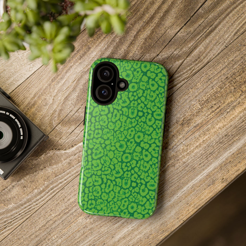 Neon Green Leopard Tough Phone Case for iPhone, Galaxy, or Google Pixel