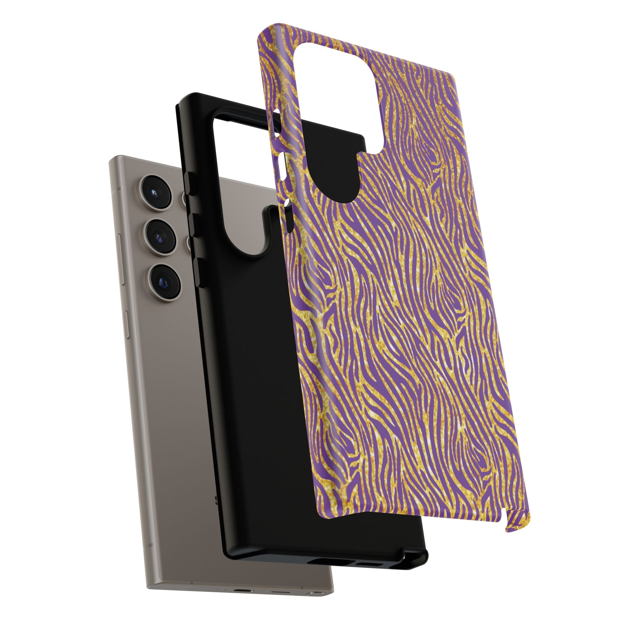 Vibrant Purple Gold Zebra Tough Phone Case iPhone, Galaxy, or Google Pixel