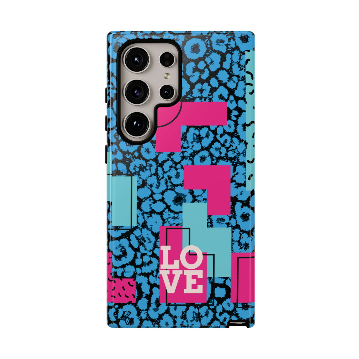 LOVE Blue Leopard 80s Vibe Tough Case for iPhone, Galaxy, or Google Pixel