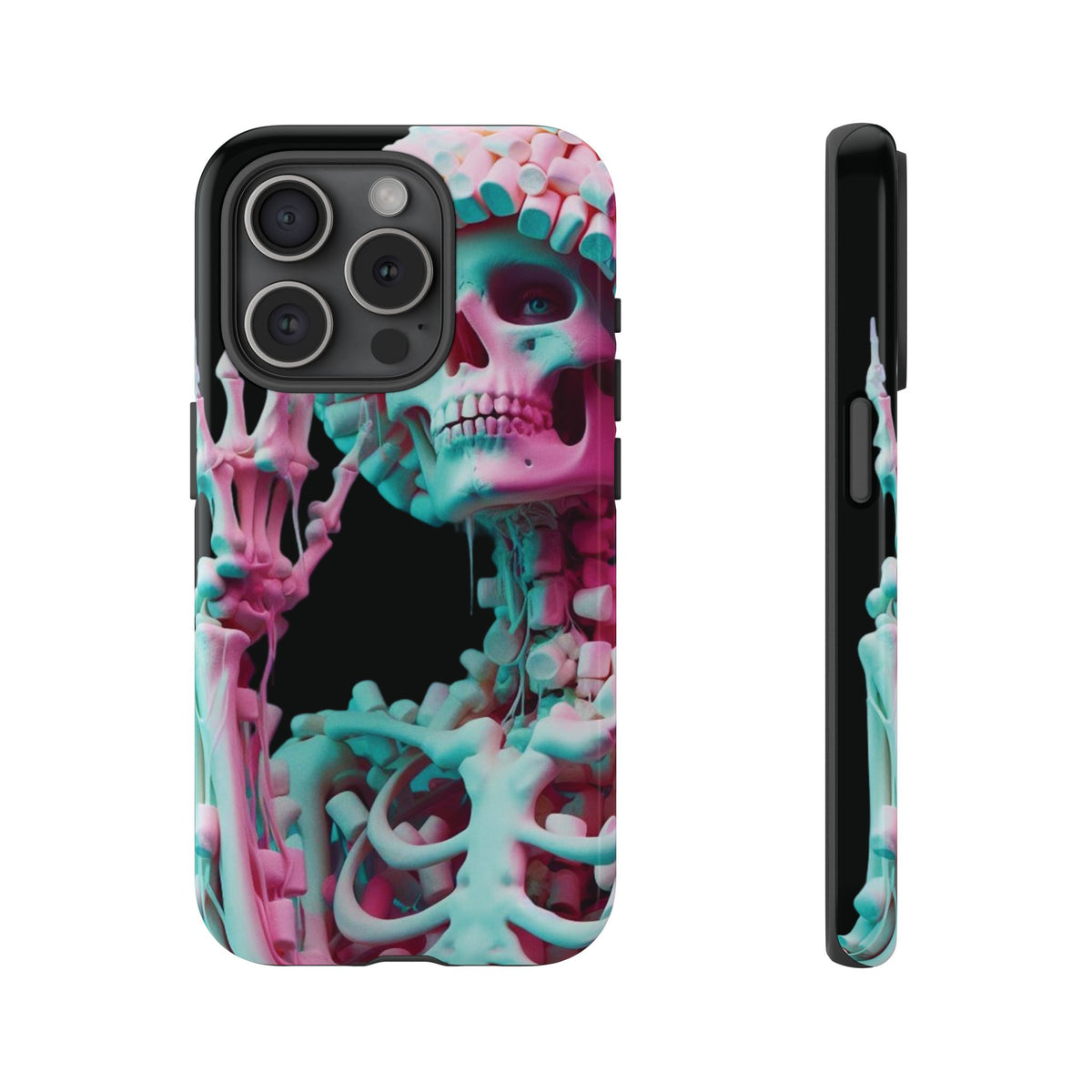 Neon Pink Skeleton (Black) Tough Phone Case for iPhone, Galaxy, or Google Pixel