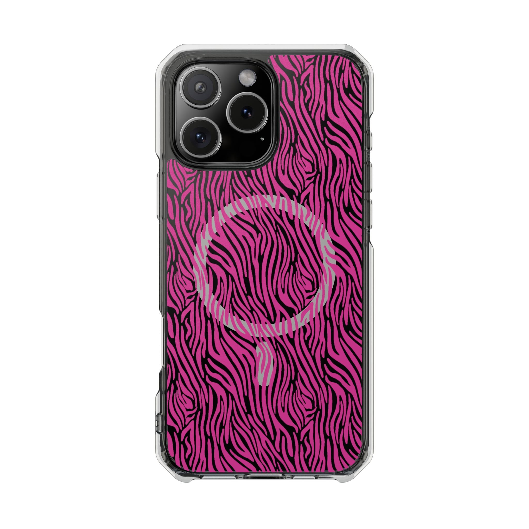 Pink Zebra Magnetic iPhone 14, 15, 16 Series Clear Impact Cases