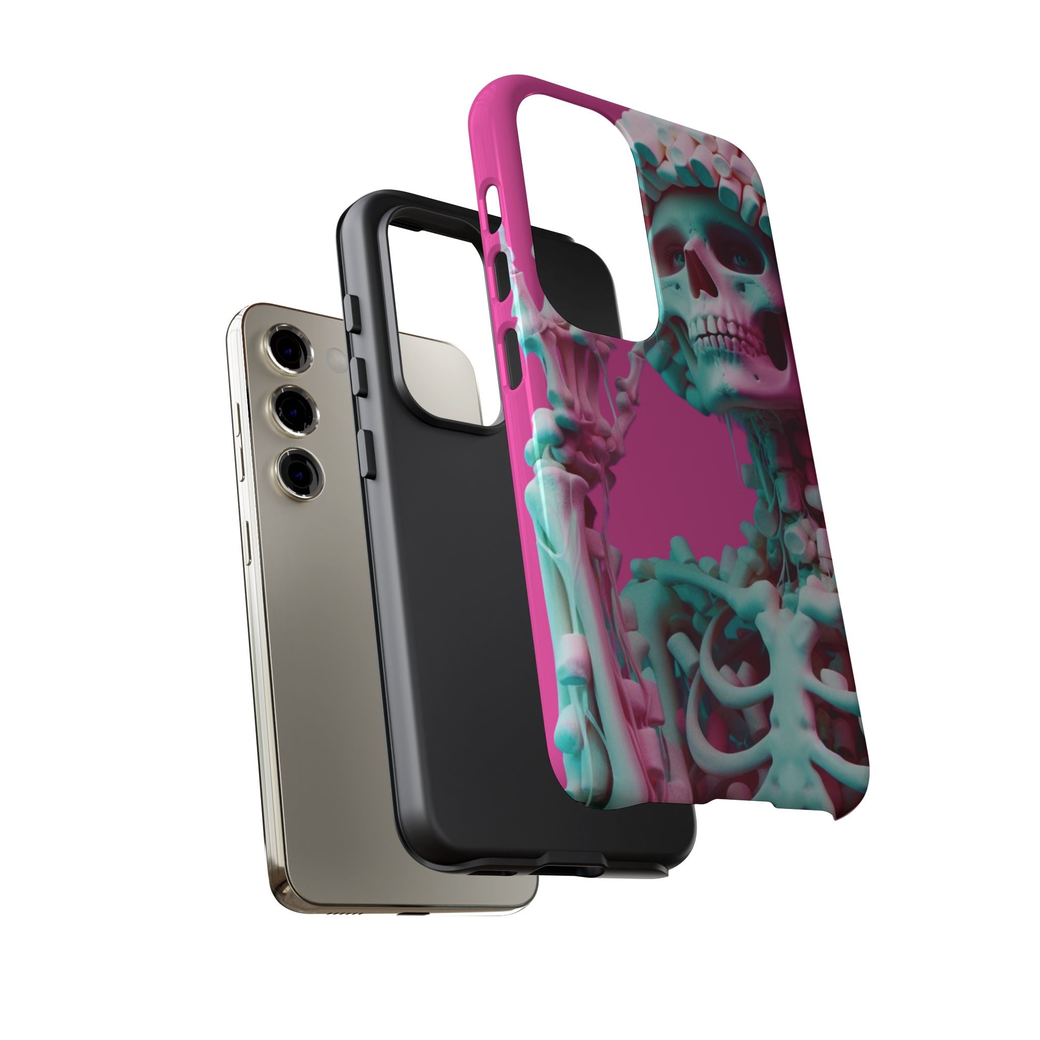 Neon Pink Skeleton Tough Phone Case for iPhone, Galaxy and Google Pixel