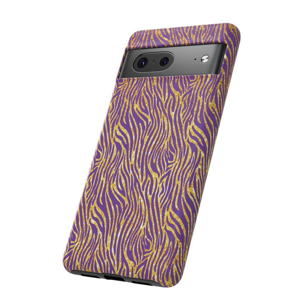 Vibrant Purple Gold Zebra Tough Phone Case iPhone, Galaxy, or Google Pixel