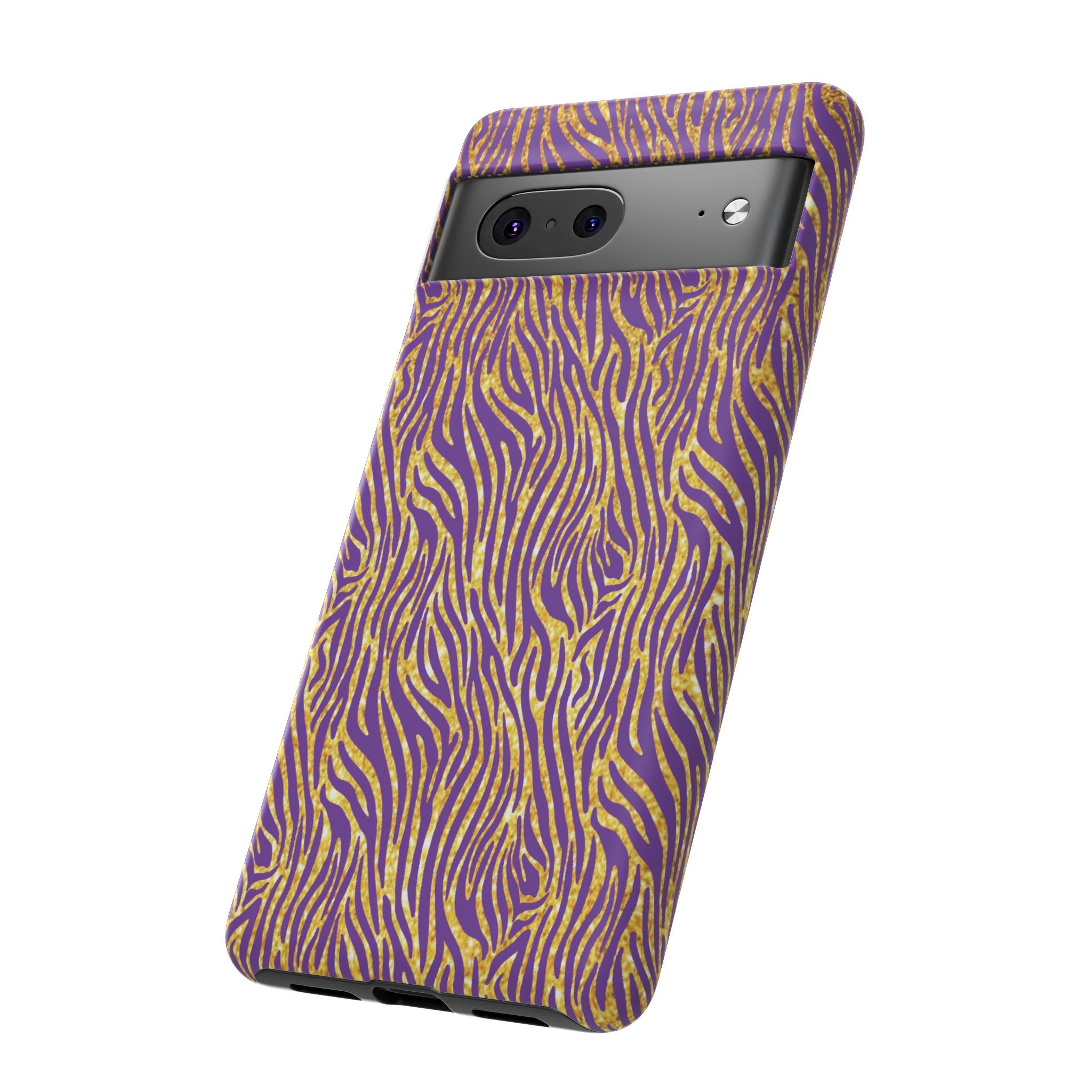 Vibrant Purple Gold Zebra Tough Phone Case iPhone, Galaxy, or Google Pixel