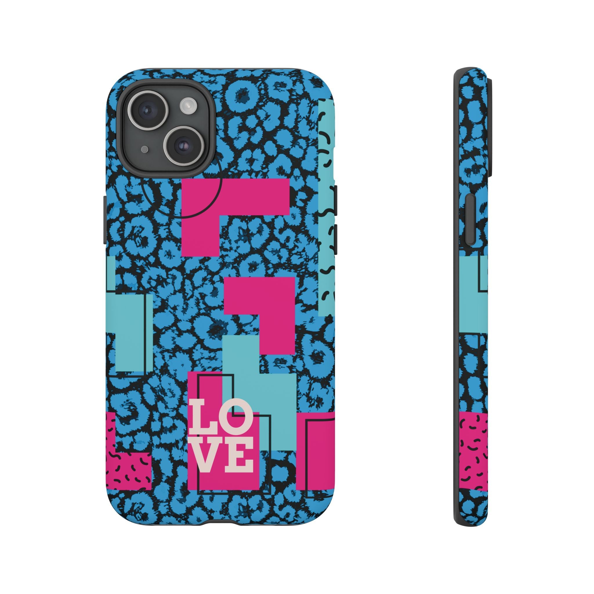 LOVE Blue Leopard 80s Vibe Tough Case for iPhone, Galaxy, or Google Pixel
