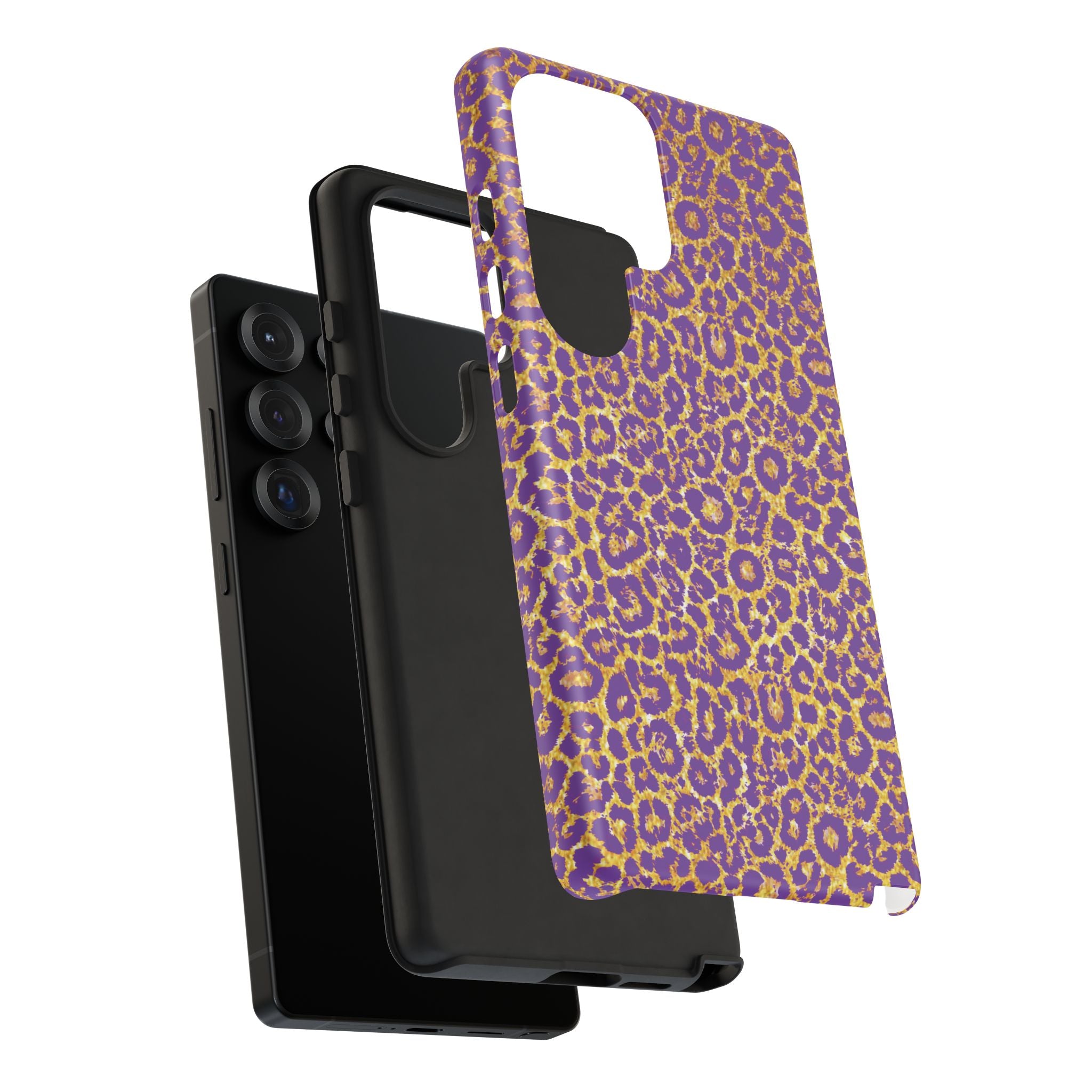 Purple Gold Leopard Tough Phone Case for iPhone, Galaxy, or Google Pixel