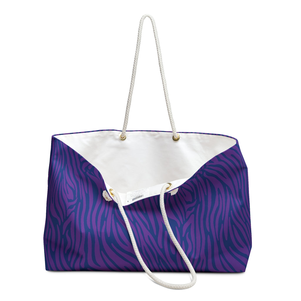 Purple Blue Zebra Eco Friendly Weekender Bag, Travel Tote, Beach Bag