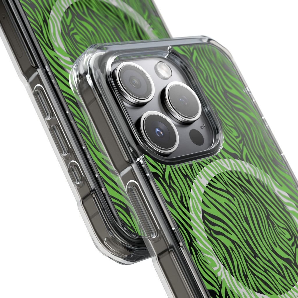 Neon Green Zebra Magnetic iPhone 14, 15, 16 Series Clear Impact Cases