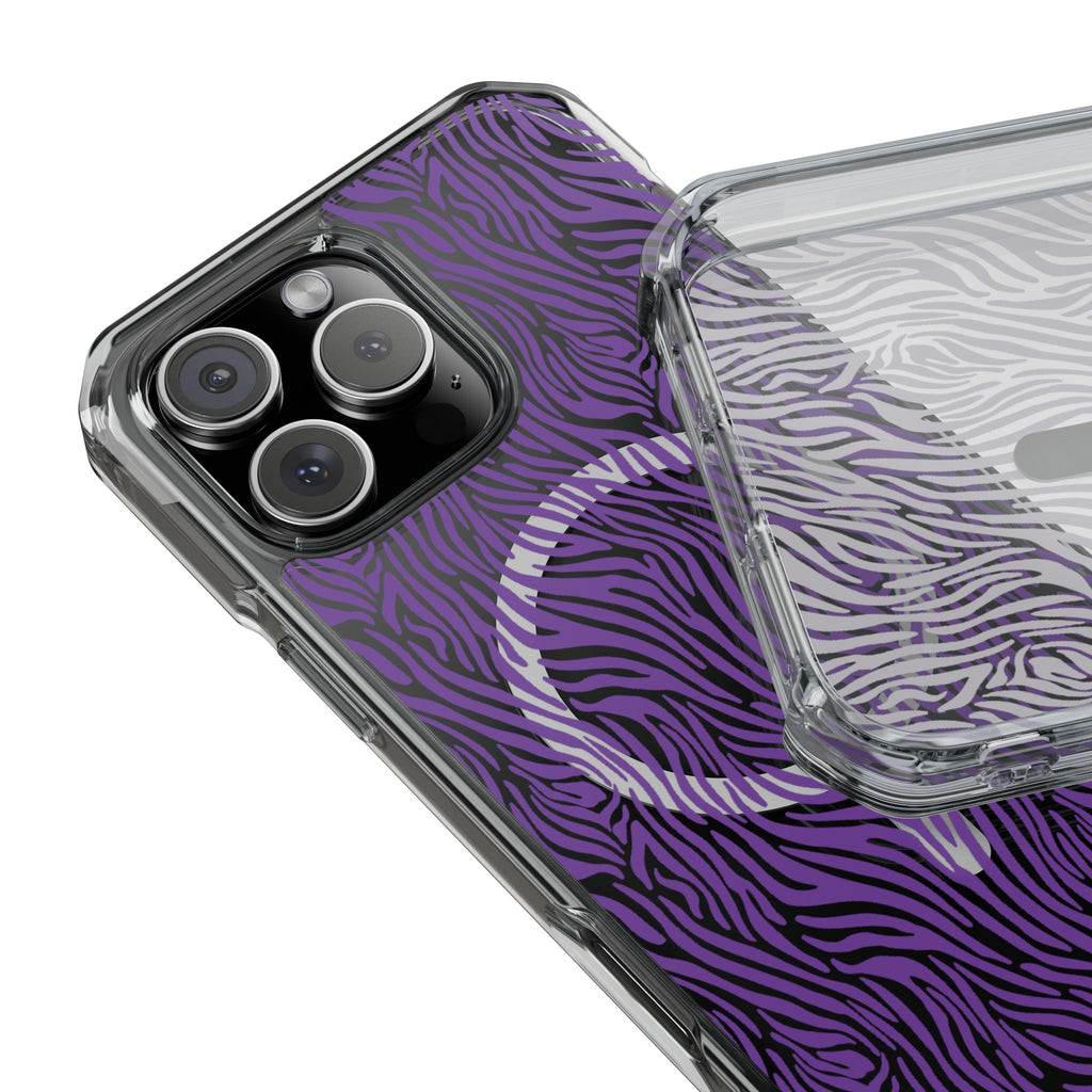 Purple Zebra Magnetic iPhone 14, 15, 16 Series Clear Impact Cases