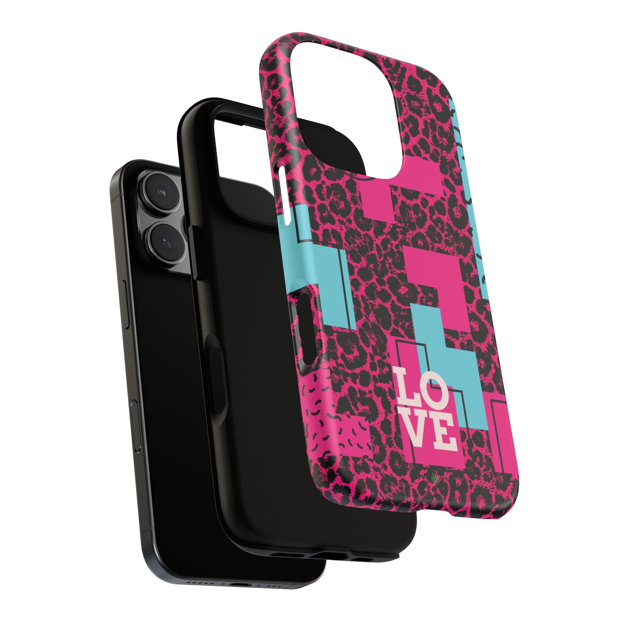 Pink Love Retro Blocks Leopard RG Tough Phone Case for iPhone, Galaxy, or Google Pixel