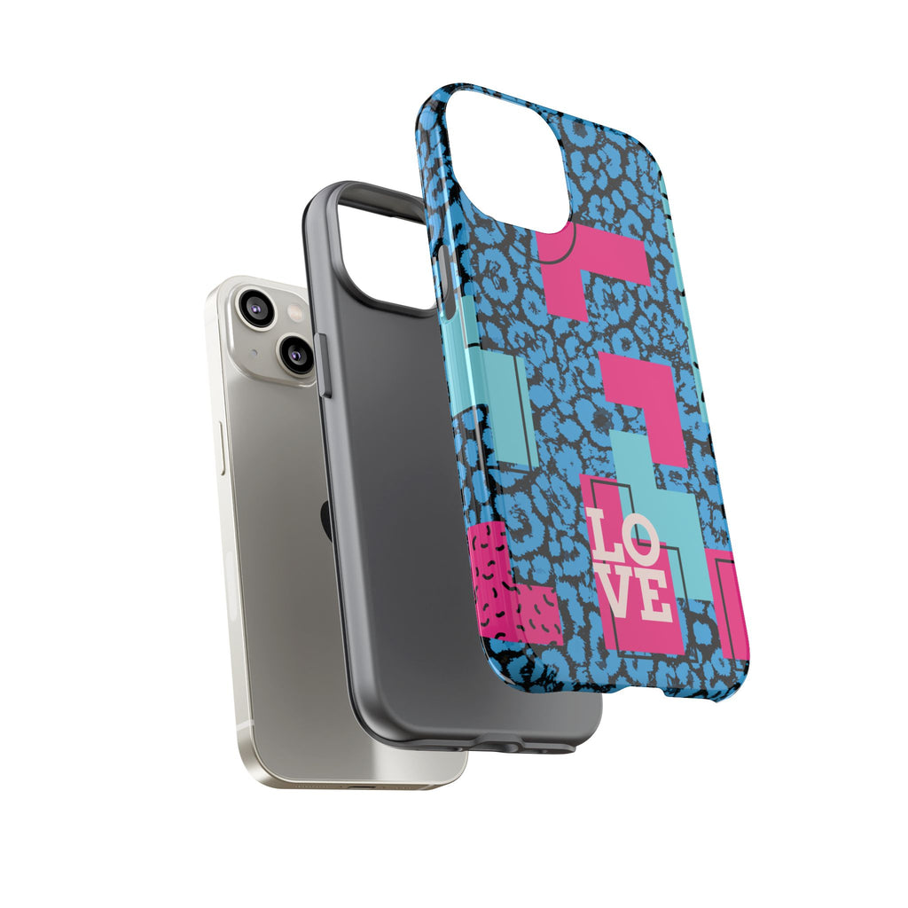 LOVE Blue Leopard 80s Vibe Tough Case for iPhone, Galaxy, or Google Pixel
