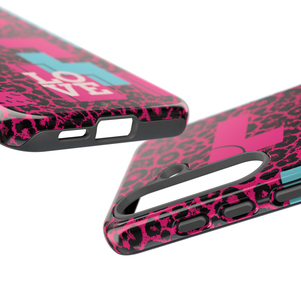 Pink Love Retro Blocks Leopard RG Tough Phone Case for iPhone, Galaxy, or Google Pixel