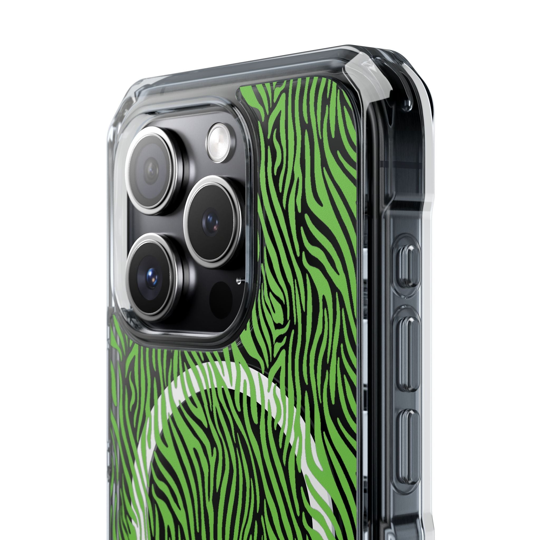 Neon Green Zebra Magnetic iPhone 14, 15, 16 Series Clear Impact Cases
