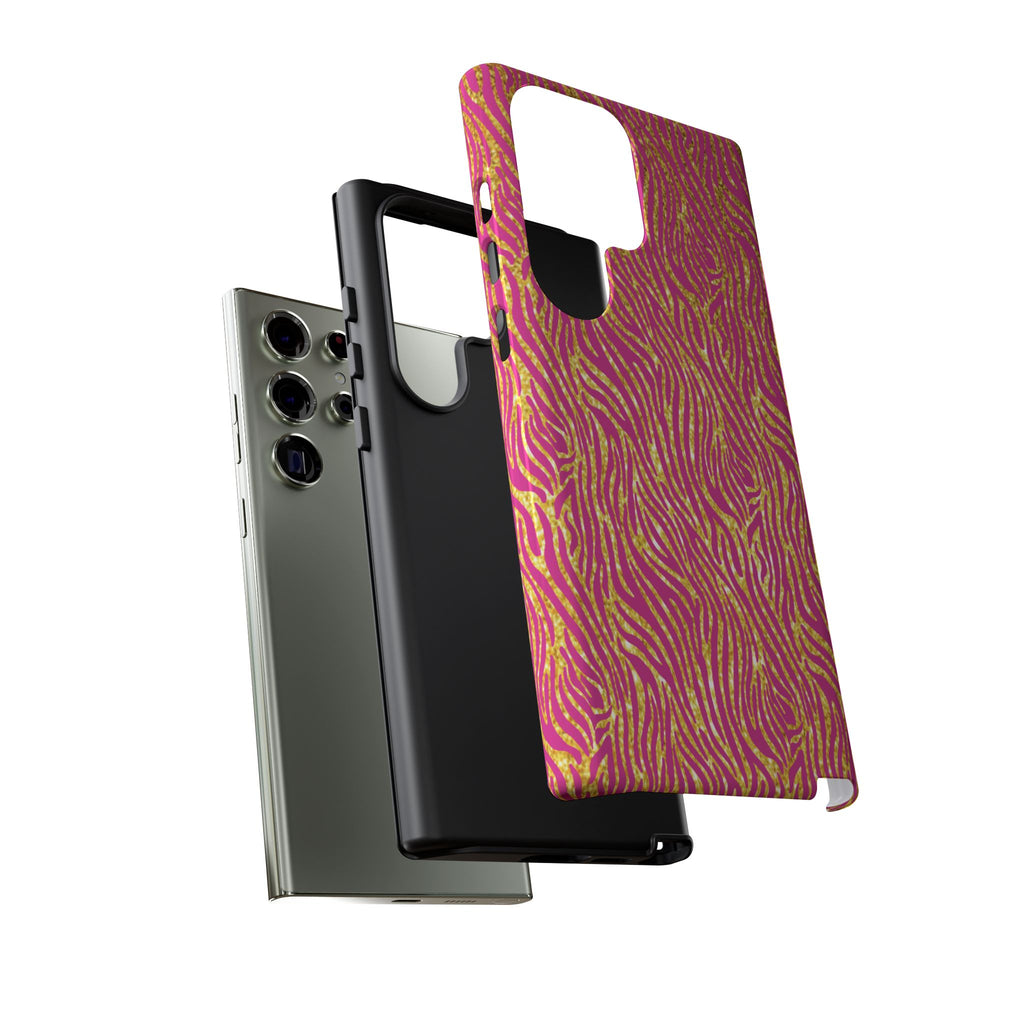 Pink Gold Zebra Print Tough Case for iPhone, Galaxy, or Google Pixel