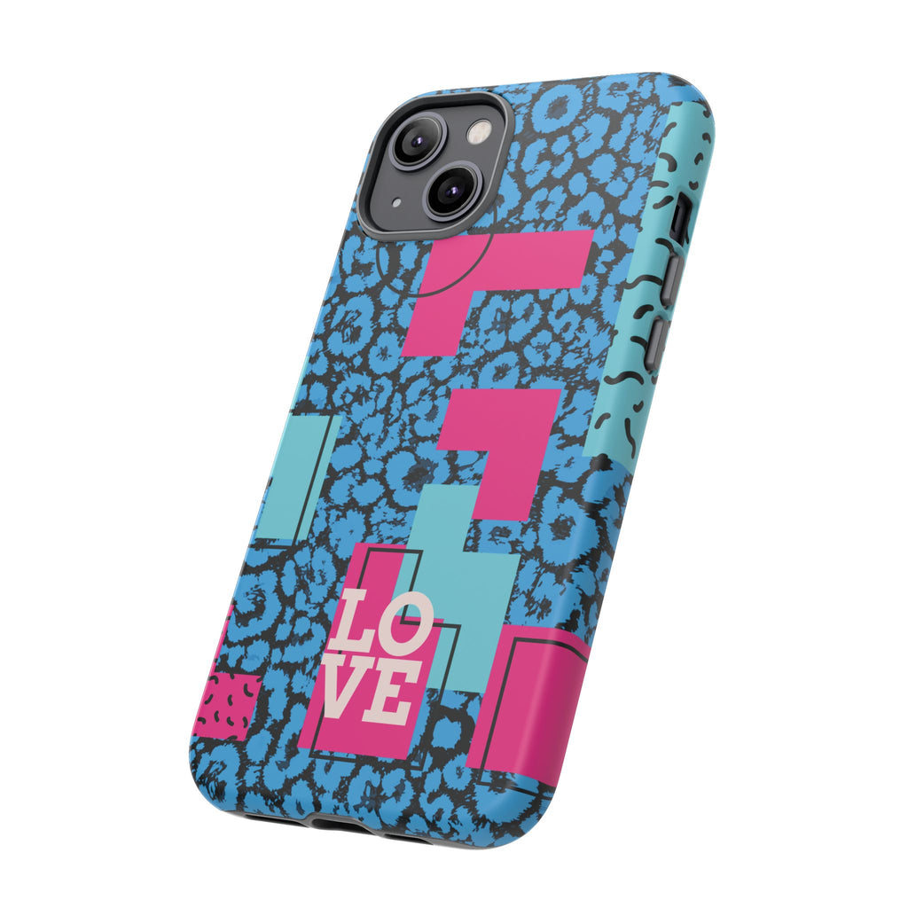 LOVE Blue Leopard 80s Vibe Tough Case for iPhone, Galaxy, or Google Pixel