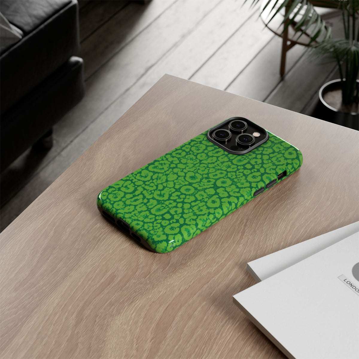 Neon Green Leopard Tough Phone Case for iPhone, Galaxy, or Google Pixel