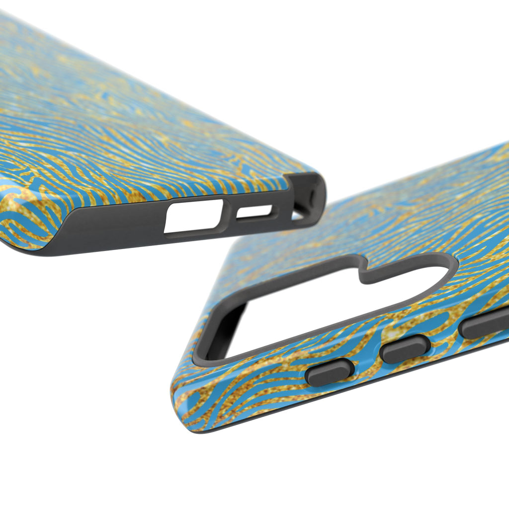 Blue Gold Zebra Tough Case for iPhone, Galaxy, or Google Pixel