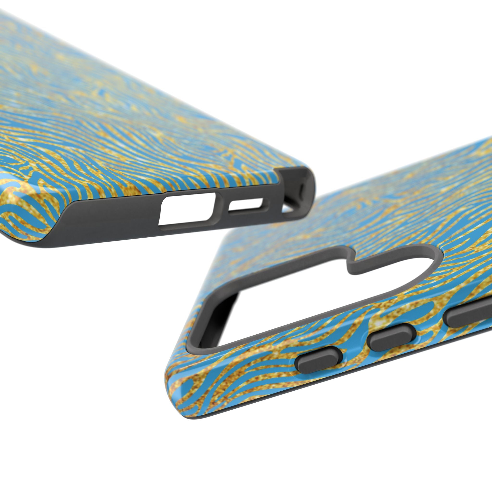 Blue Gold Zebra Tough Case for iPhone, Galaxy, or Google Pixel
