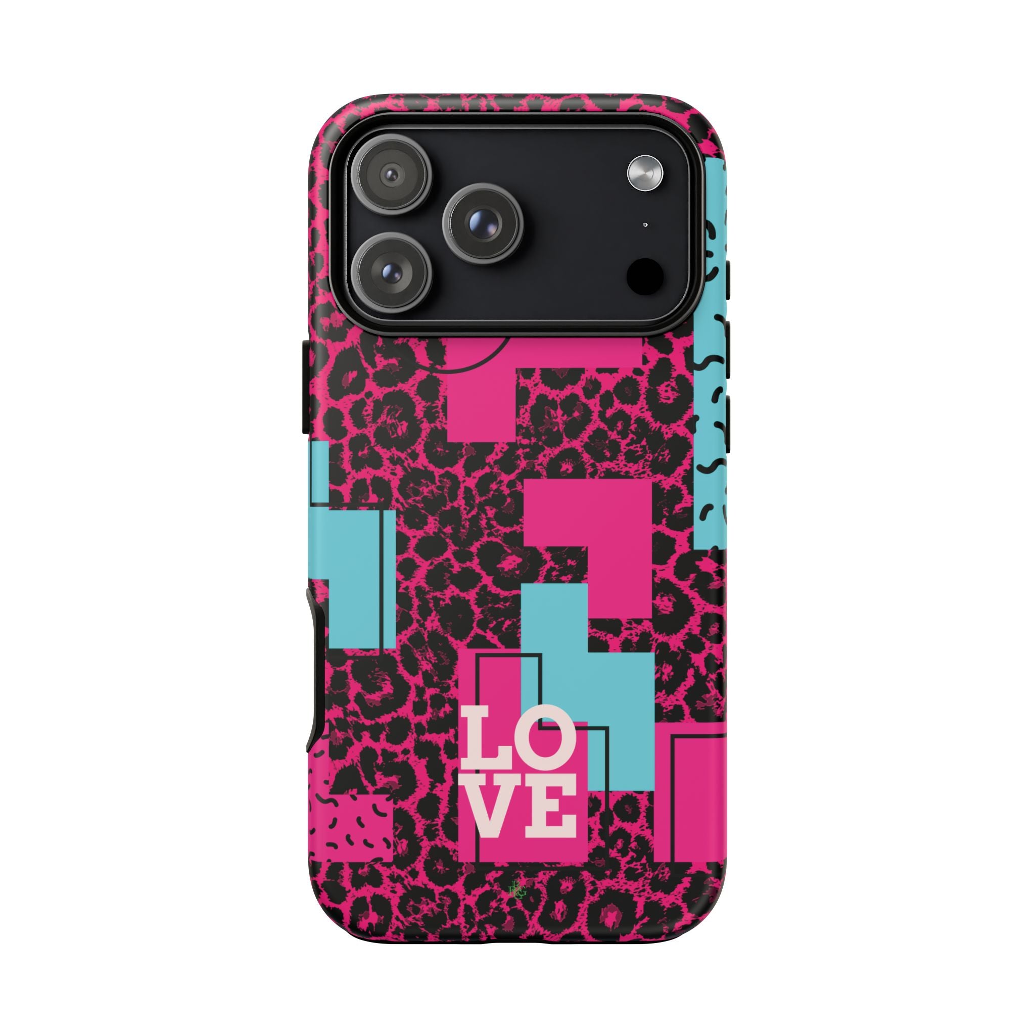 Pink Love Retro Blocks Leopard RG Tough Phone Case for iPhone, Galaxy, or Google Pixel