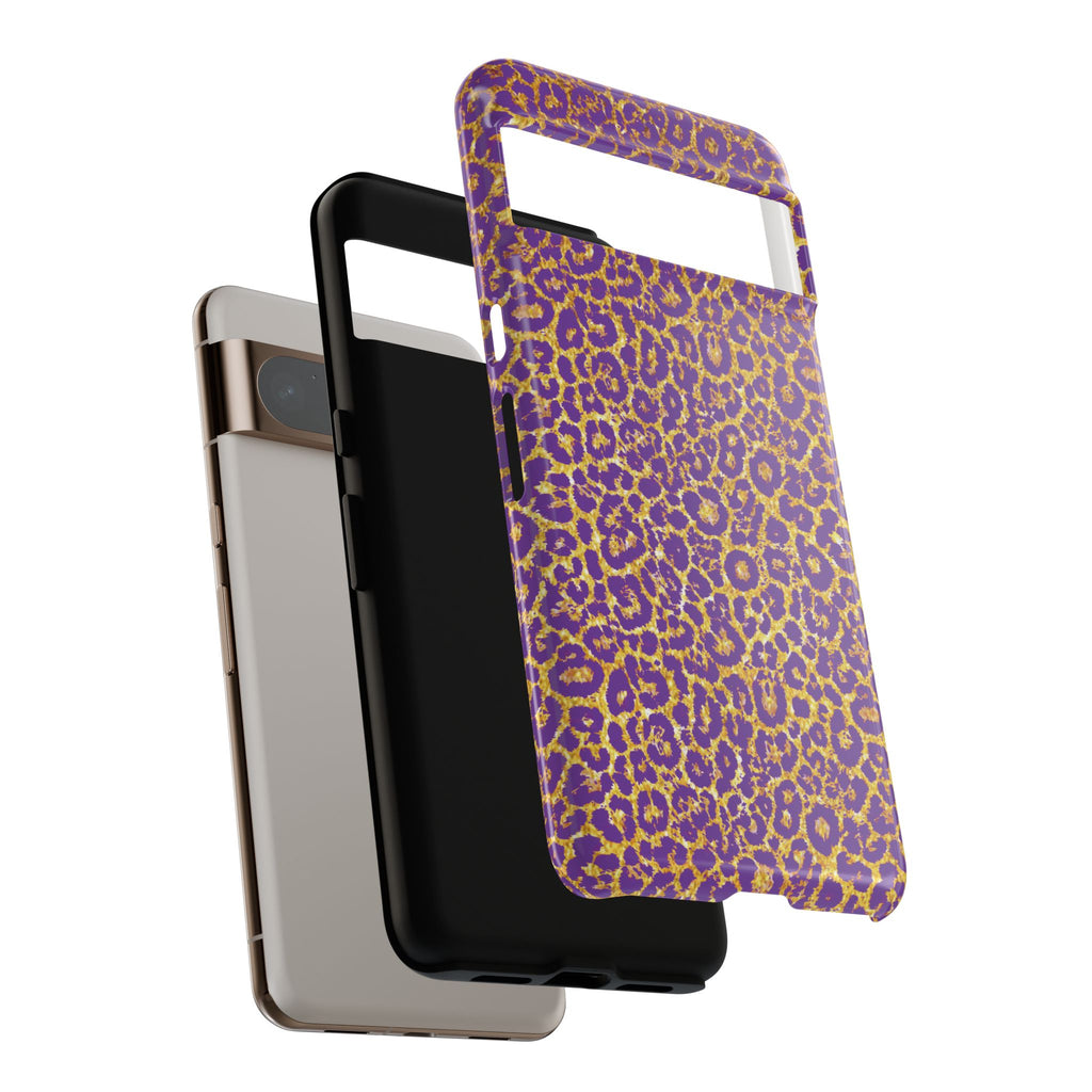 Purple Gold Leopard Tough Phone Case for iPhone, Galaxy, or Google Pixel
