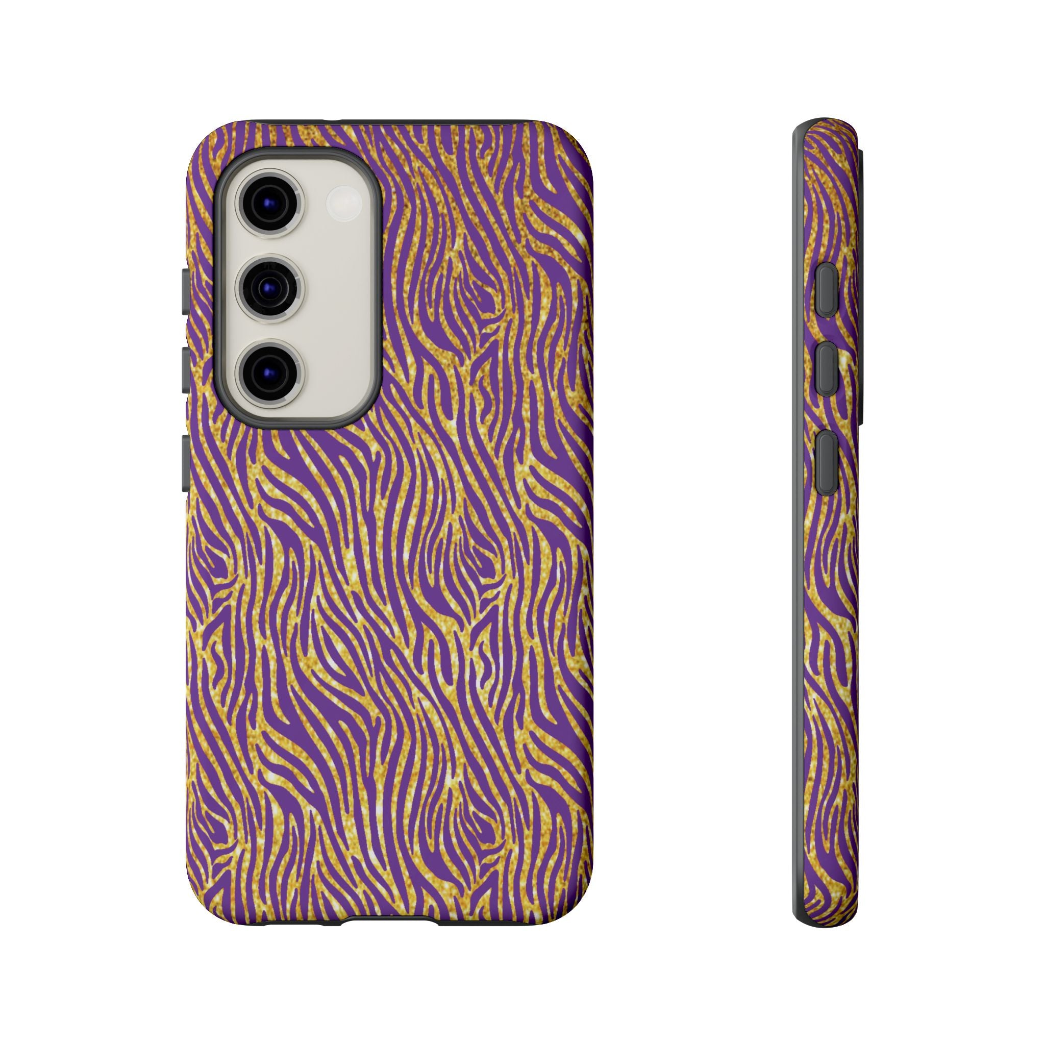 Vibrant Purple Gold Zebra Tough Phone Case iPhone, Galaxy, or Google Pixel