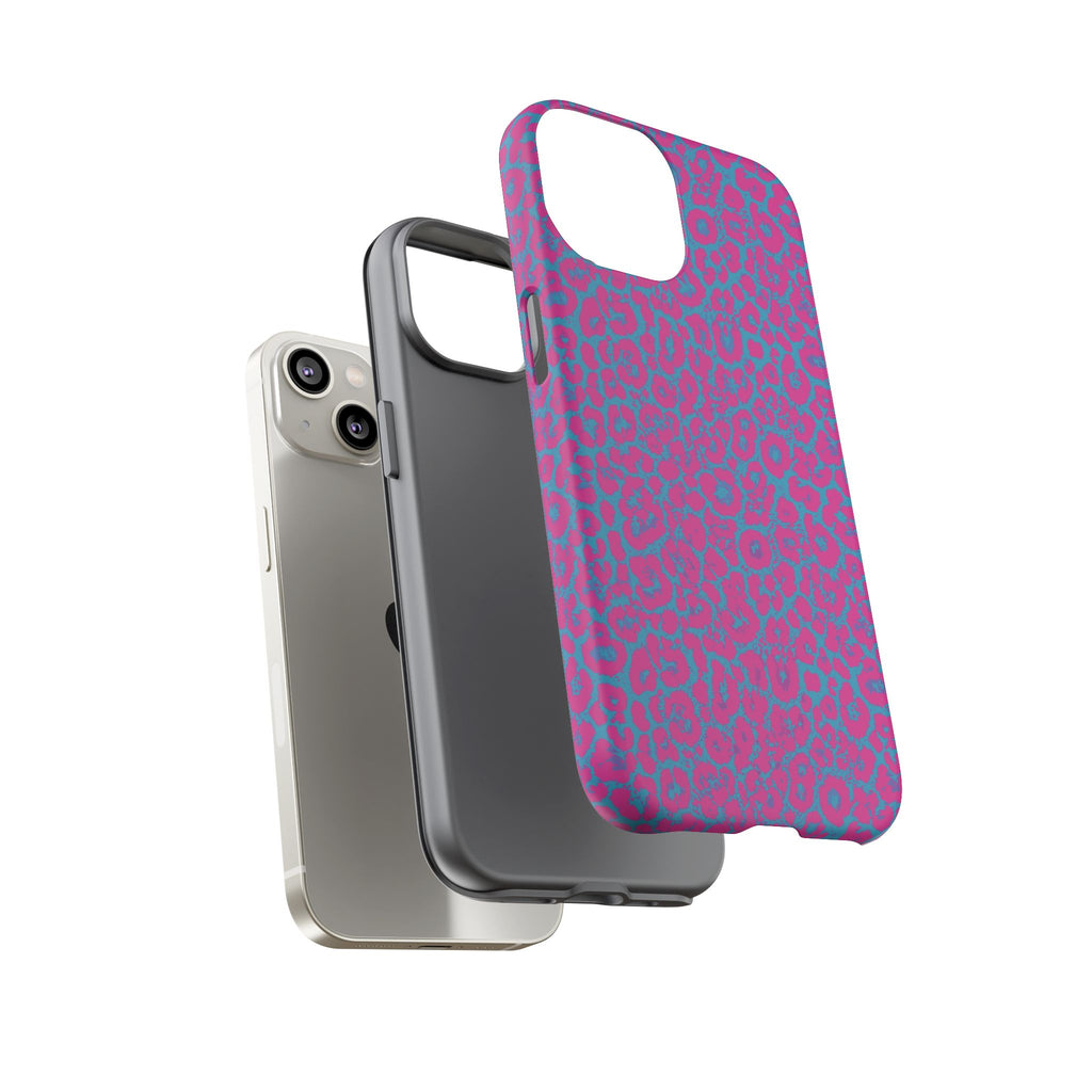 Pink Blue Leopard Tough Phone Case iPhone, Galaxy, or Google Pixel