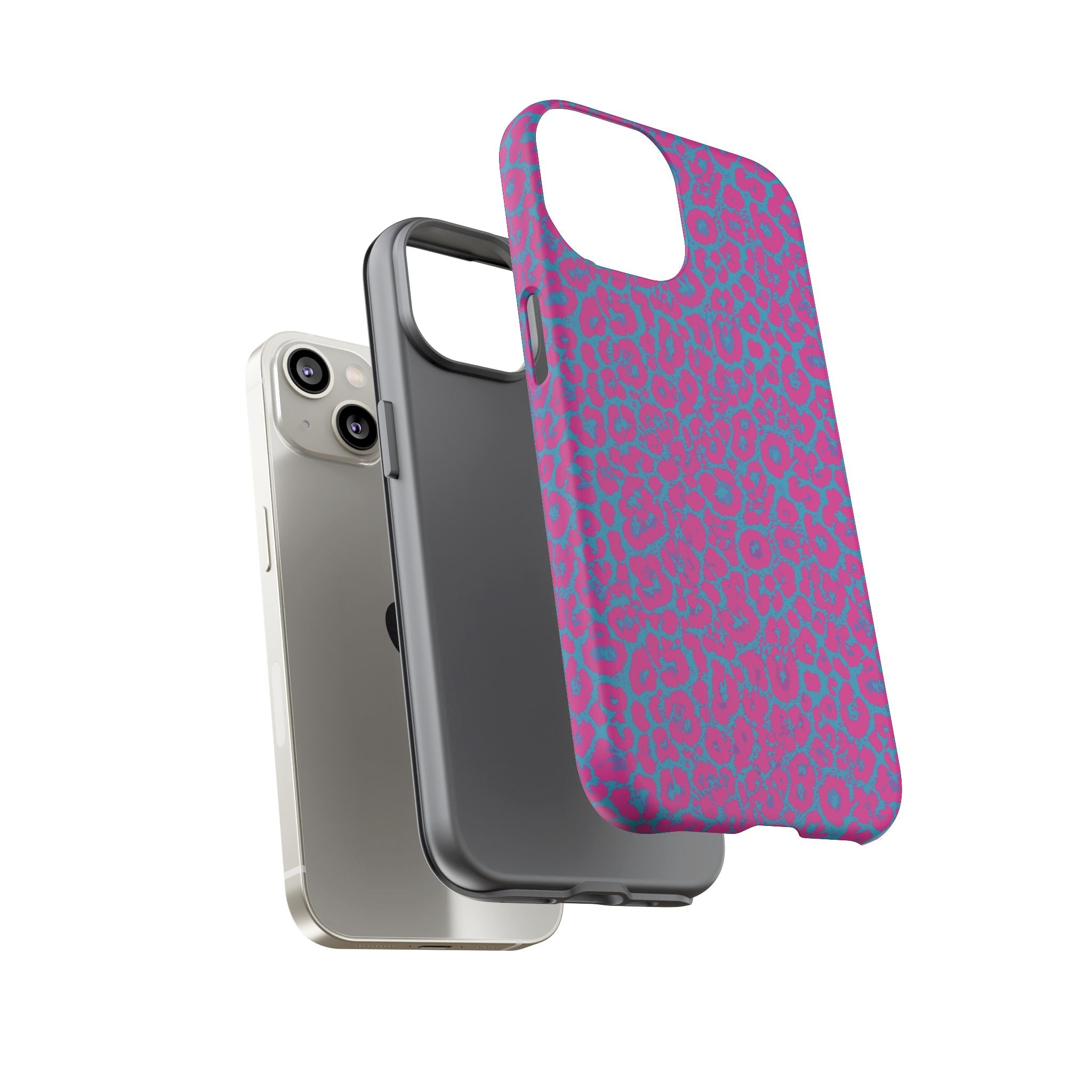Pink Blue Leopard Tough Phone Case iPhone, Galaxy, or Google Pixel
