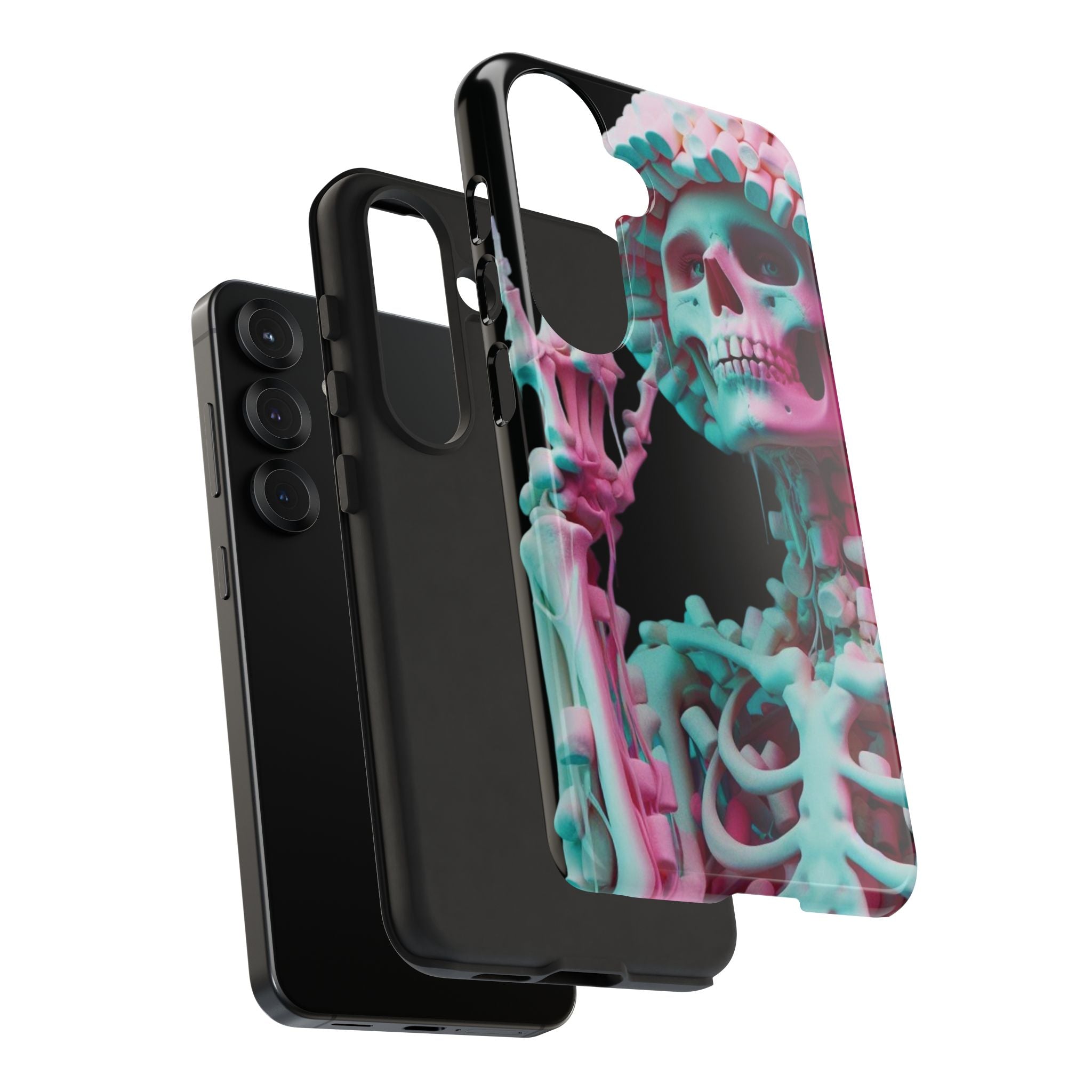 Neon Pink Skeleton (Black) Tough Phone Case for iPhone, Galaxy, or Google Pixel