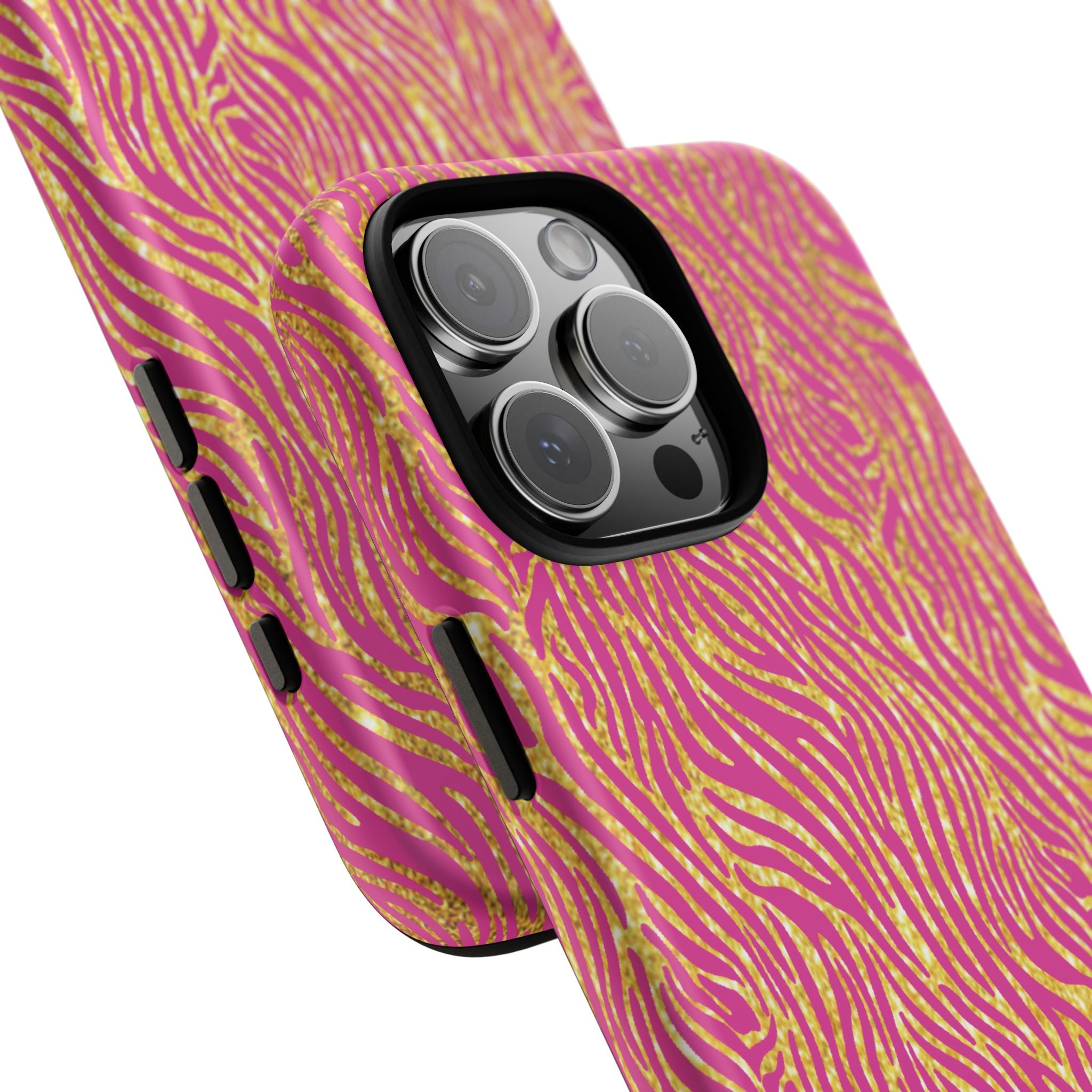 Pink Gold Zebra Print Tough Case for iPhone, Galaxy, or Google Pixel