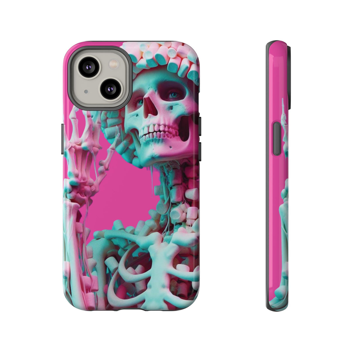 Neon Pink Skeleton Tough Phone Case for iPhone, Galaxy and Google Pixel