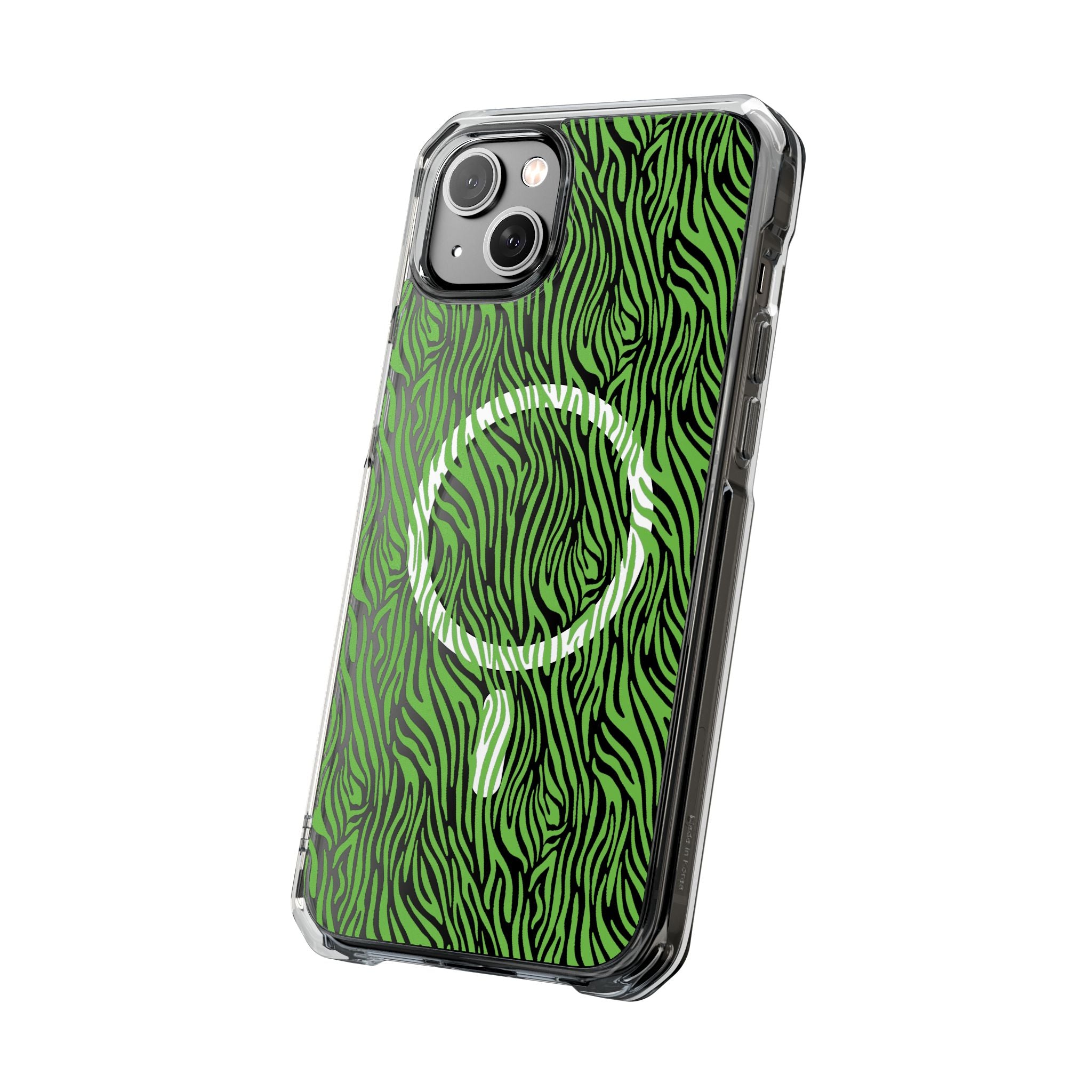 Neon Green Zebra Magnetic iPhone 14, 15, 16 Series Clear Impact Cases