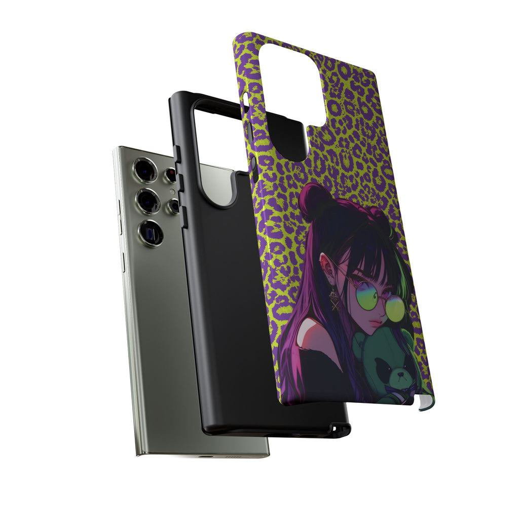 Purple Neon Lime Leopard Kz Tough Case for iPhone, Galaxy, or Google Pixel