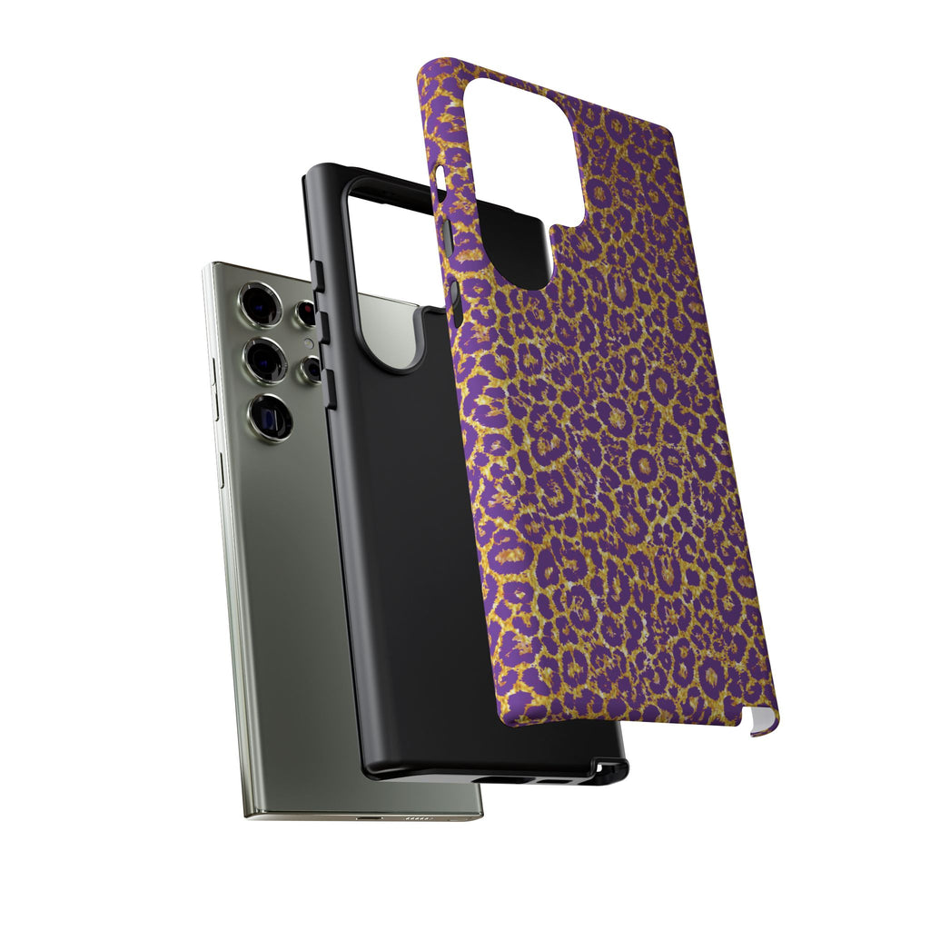 Purple Gold Leopard Tough Phone Case for iPhone, Galaxy, or Google Pixel