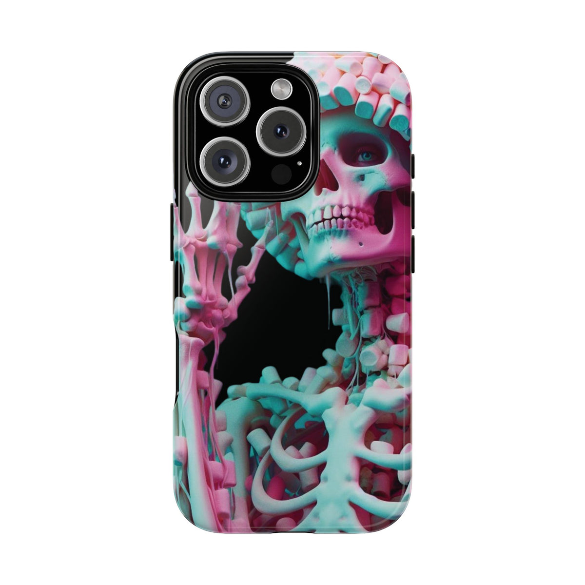 Neon Pink Skeleton (Black) Tough Phone Case for iPhone, Galaxy, or Google Pixel