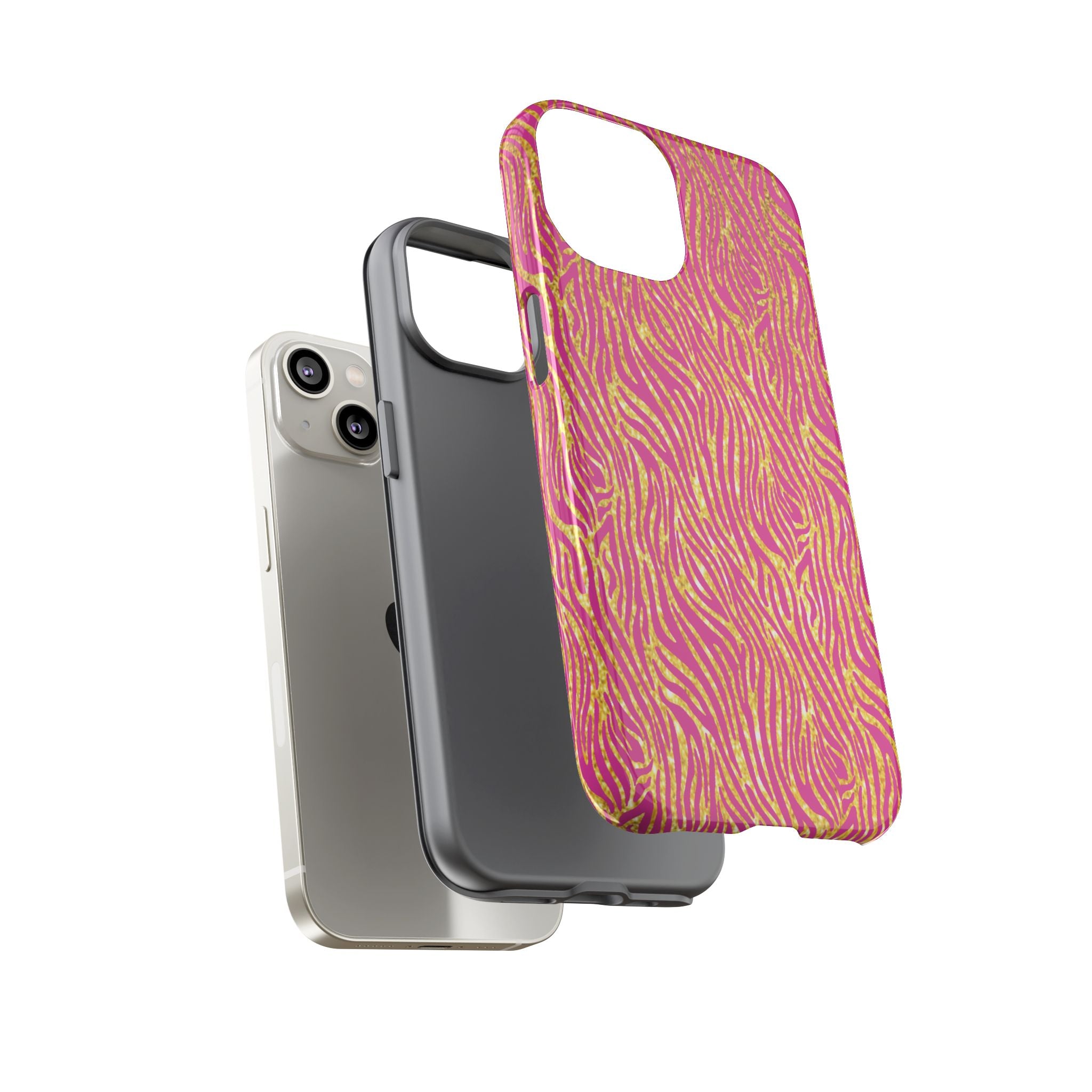 Pink Gold Zebra Print Tough Case for iPhone, Galaxy, or Google Pixel