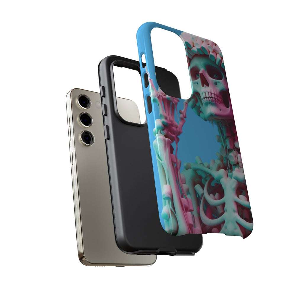 Neon Pink Skeleton Blue Tough Phone Case for iPhone, Galaxy or Google Pixel