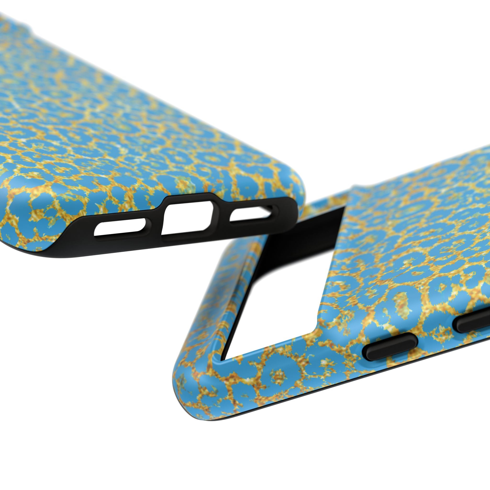 Blue Gold Leopard Tough Phone Case for iPhone, Galaxy, or Google Pixel