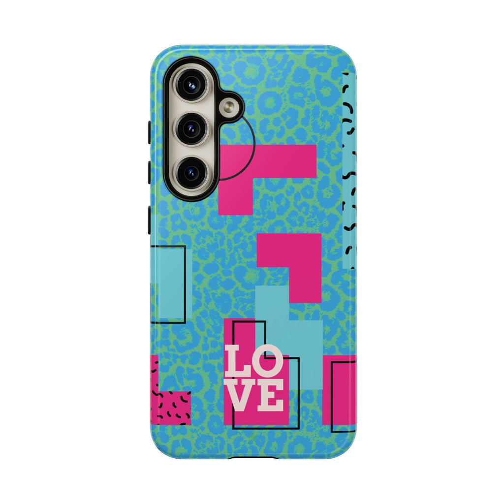 LOVE Aqua Blue Leopard RG Tough Phone Case iPhone, Galaxy, or Google Pixel