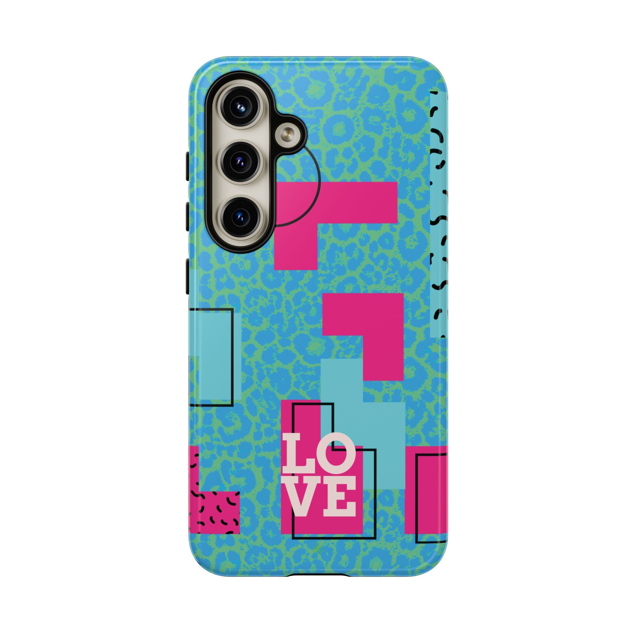 LOVE Aqua Blue Leopard RG Tough Phone Case iPhone, Galaxy, or Google Pixel