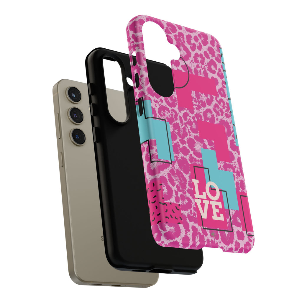 Retro Love Pink Leopard RG Tough Phone Case for iPhone, Galaxy, or Google Pixel