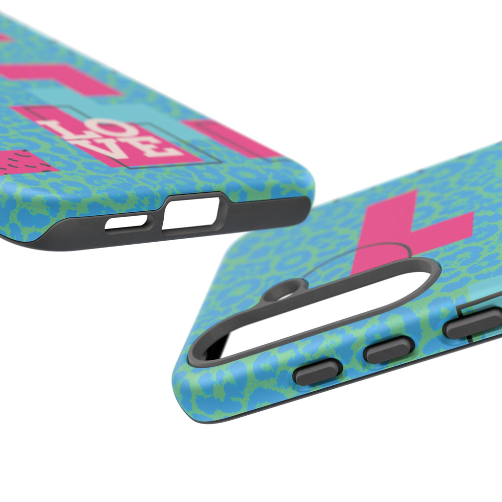 LOVE Aqua Blue Leopard RG Tough Phone Case iPhone, Galaxy, or Google Pixel