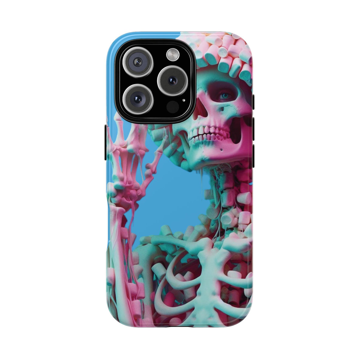 Neon Pink Skeleton Blue Tough Phone Case for iPhone, Galaxy or Google Pixel
